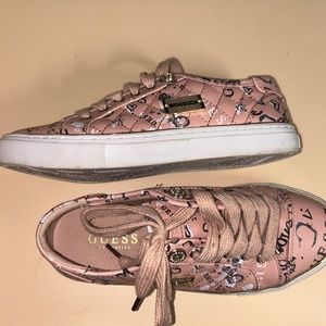 Guess Cushion Pink and Gold Tennis Shoes Sneakers